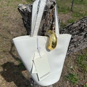 Peppermayo Deva White Mini Tote Bag Gold Ring Handle Structured Purse NWT